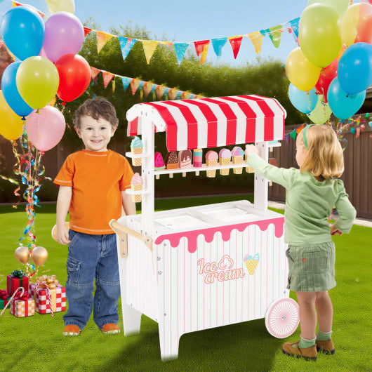 Kids Ice Cream Cart Playset with Display Rack and Accessories-Red