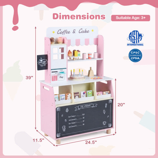 Kids Ice Cream Shop with 27 Accessories and Ice Cream Machine for Ages 3+-Pink