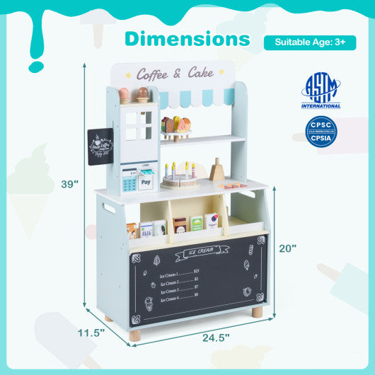 Kids Ice Cream Shop with 27 Accessories and Ice Cream Machine for Ages 3+-Blue