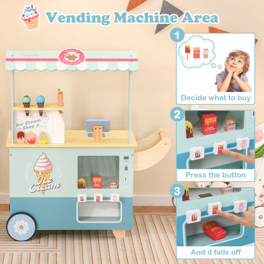 Kids Ice Cream Truck Pretend Play Set for Toddlers with Vending Machine-Green