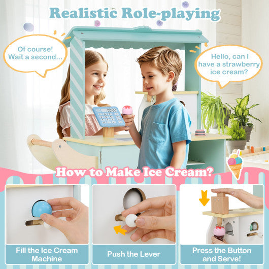 Kids Ice Cream Truck Pretend Play Set for Toddlers with Vending Machine-Green