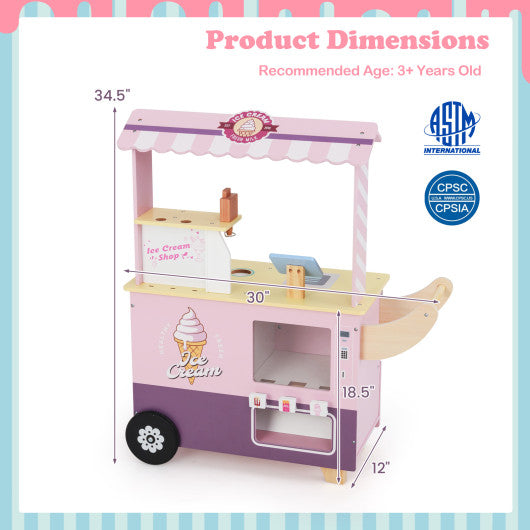 Kids Ice Cream Truck Pretend Play Set for Toddlers with Vending Machine-Pink