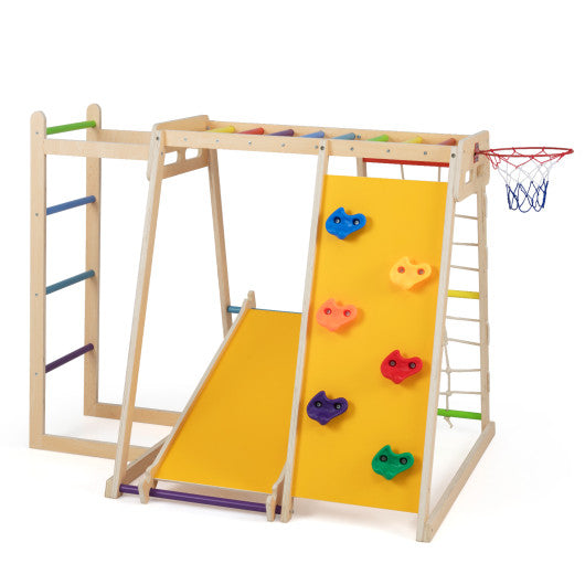 Kids Indoor Playground 6-in-1 Jungle Gym for 3-14 Years Olds-Rainbow
