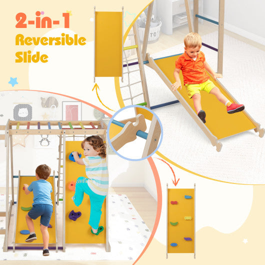 Kids Indoor Playground 6-in-1 Jungle Gym for 3-14 Years Olds-Rainbow