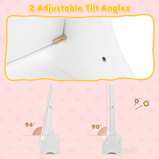 Freestanding Kids Jewelry Armoire Cabinet with Storage and 2 Tilt Angles-White