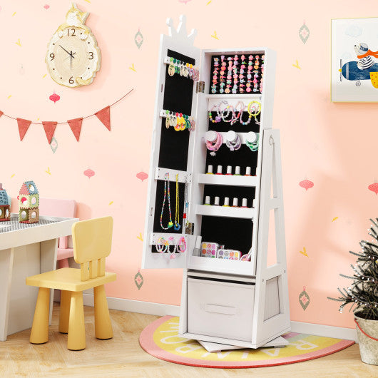 Kids Jewelry Armoire Cabinet with Large Storage Capacity and Swivel Base-White