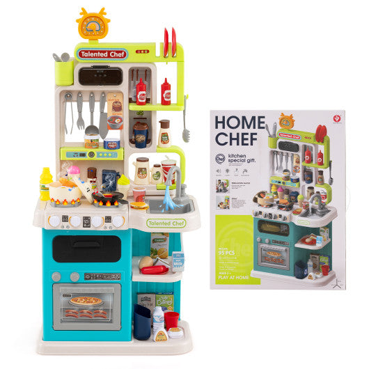 Kids Kitchen Playset Pretend Play Kitchen with Realistic Sounds and Lights-Blue