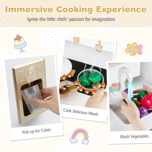 Kids Kitchen Playset with 17 Pcs Accessories and Oven Ice Maker and Stove-White