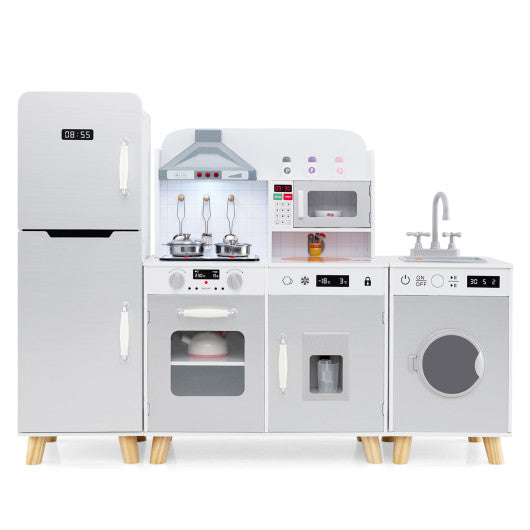 Kids Kitchen Playset 3-in-1 with Refrigerator and Washing Machine-Gray