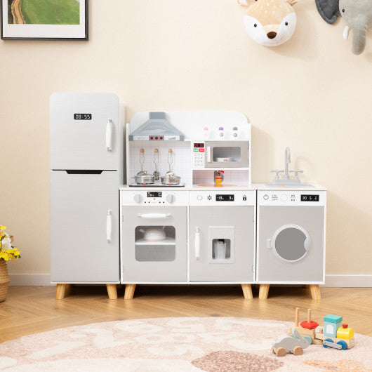 Kids Kitchen Playset 3-in-1 with Refrigerator and Washing Machine-Gray