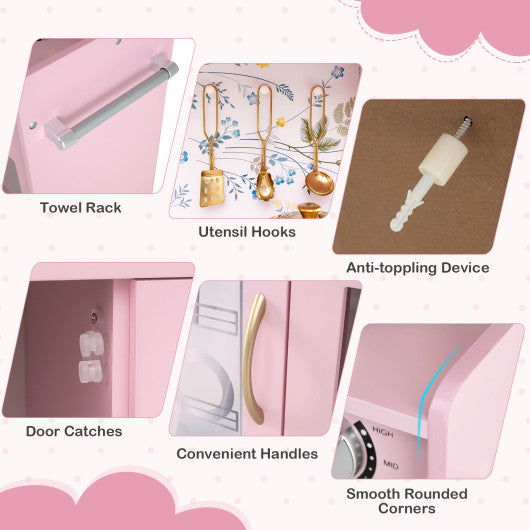 Toddler Pretend Play Kitchen for Boys and Girls 3-6 Years Old-Light Pink