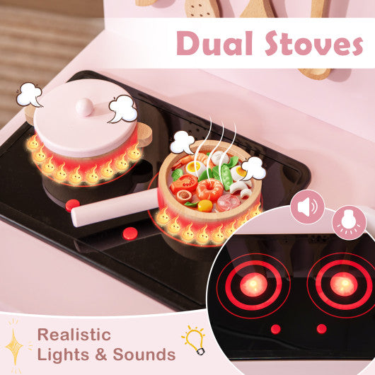 Kids Kitchen Playset with Cooking Accessories and Storage-Pink