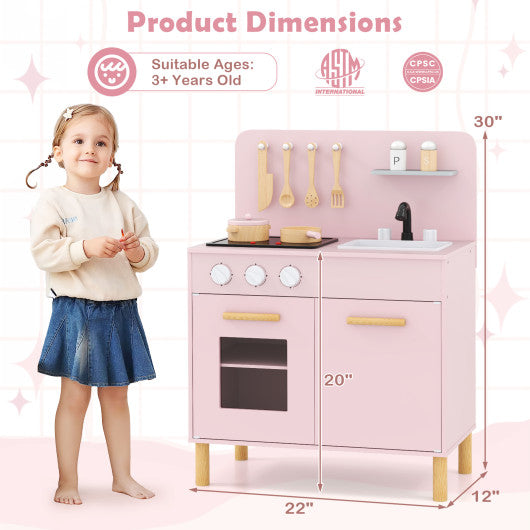 Kids Kitchen Playset with Cooking Accessories and Storage-Pink