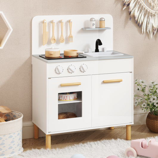 Kids Kitchen Playset with Cooking Accessories and Storage-White
