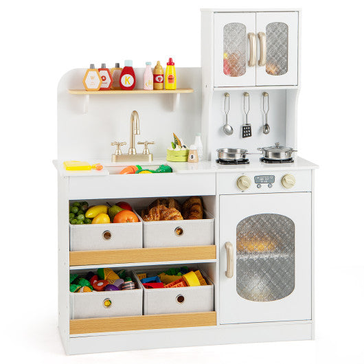 Kids Kitchen Playset with Cooking Accessories and Toy Cuttable Veggies-White