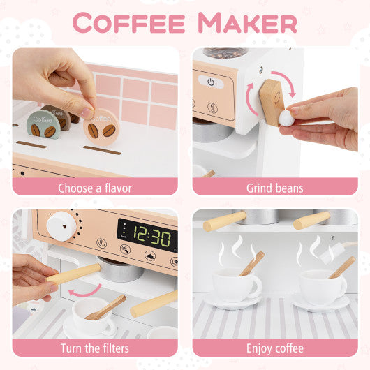 Kids Kitchen Set Wooden with Coffee Makers and Accessories-White