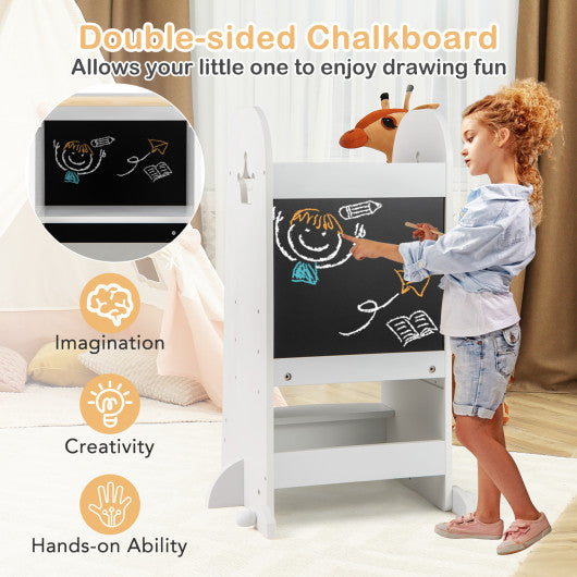Kids Kitchen Tower Adjustable with Chalkboard and Safety Rail-White