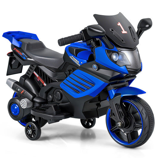 6V Kids Motorcycle with Headlights Music and Detachable Training Wheels-Navy