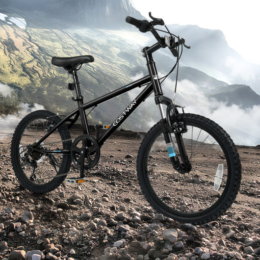Kids Mountain Bike 20 24 Inch Child Bicycle for Boys Girls Aged 8+ Years Old Black-20 Inch