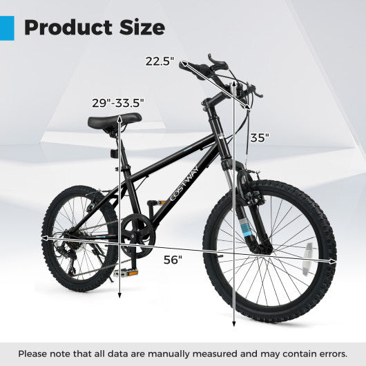 Kids Mountain Bike 20 24 Inch Child Bicycle for Boys Girls Aged 8+ Years Old Black-20 Inch