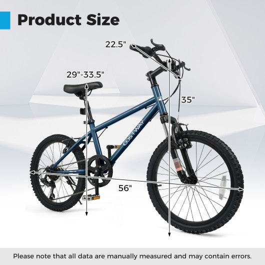 Kids Mountain Bike 20 24 Inch Child Bicycle for Boys Girls Aged 8+ Years Old Navy-20 Inch