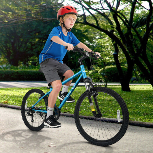 Kids Mountain Bike 20 24 Inch Child Bicycle for Boys Girls Aged 8+ Years Old Blue-24 Inch