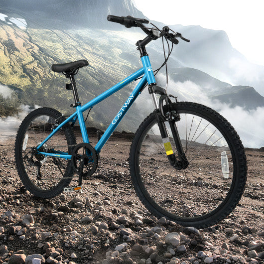 Kids Mountain Bike 20 24 Inch Child Bicycle for Boys Girls Aged 8+ Years Old Blue-24 Inch