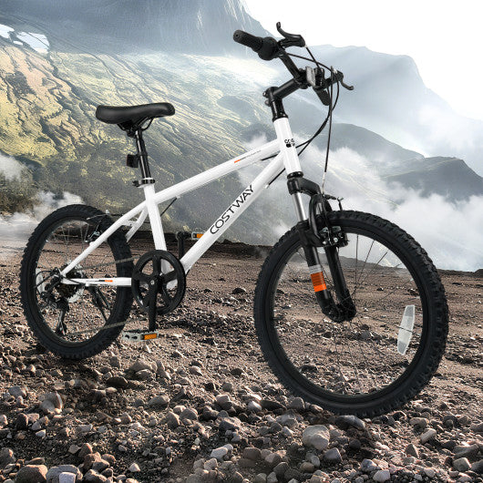 Kids Mountain Bike 20 24 Inch Child Bicycle for Boys Girls Aged 8+ Years Old White-20 Inch