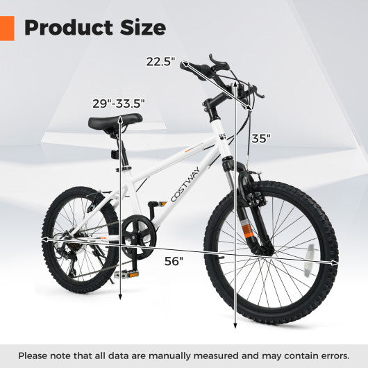 Kids Mountain Bike 20 24 Inch Child Bicycle for Boys Girls Aged 8+ Years Old White-20 Inch
