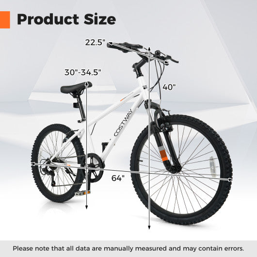 Kids Mountain Bike 20 24 Inch Child Bicycle for Boys Girls Aged 8+ Years Old White-24 Inch