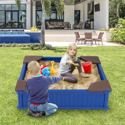 Kids Outdoor Sandbox with Oxford Cover and 4 Corner Seats-Navy