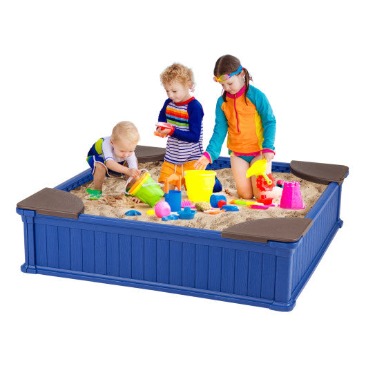 Kids Outdoor Sandbox with Oxford Cover and 4 Corner Seats-Navy