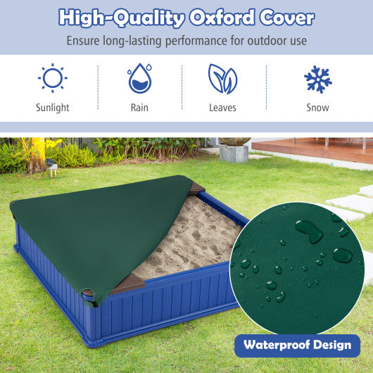 Kids Outdoor Sandbox with Oxford Cover and 4 Corner Seats-Navy