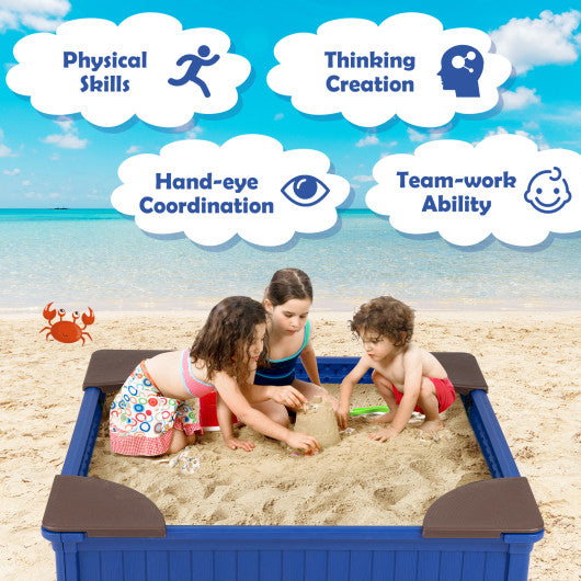 Kids Outdoor Sandbox with Oxford Cover and 4 Corner Seats-Navy