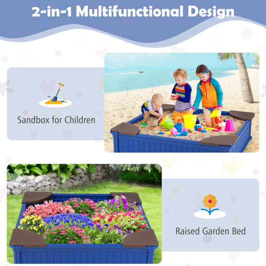 Kids Outdoor Sandbox with Oxford Cover and 4 Corner Seats-Navy