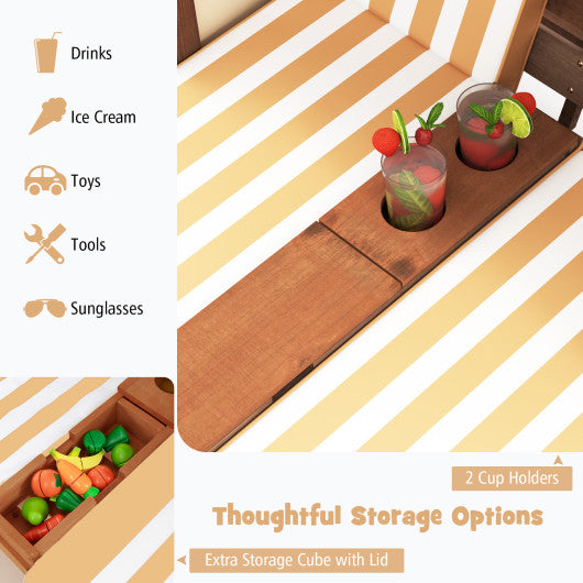 Kids Patio Lounge Chair with Cup Holders and Awning-Brown