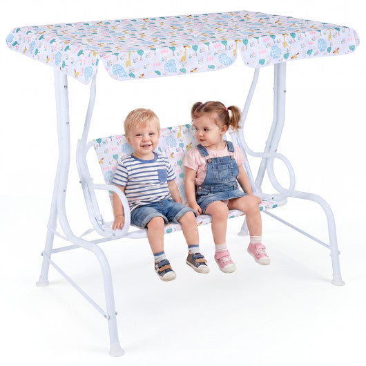 Kids Patio Swing 2-Seater Outdoor Porch Swing Lounge Chair with Adjustable Canopy-White