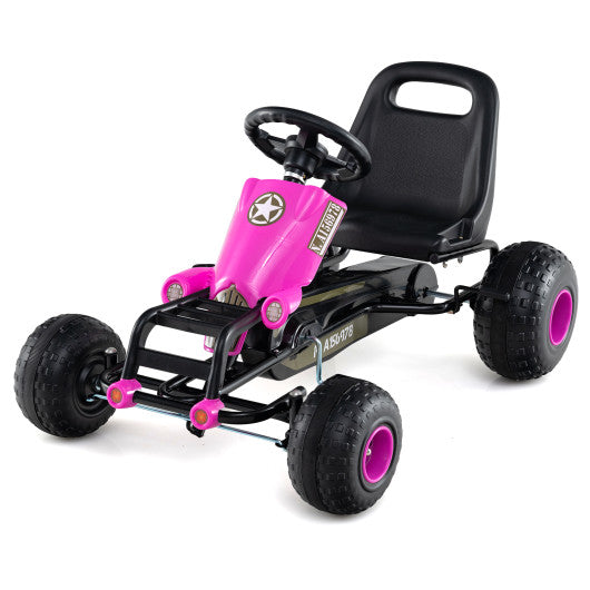 Kids Pedal Go Kart with Steering Wheel and Gear Shifter and Handbrake-Pink
