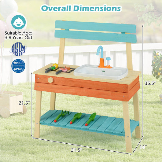 Kids Play Kitchen Set Wooden Kitchen Playset Chef Pretend Mud Kitchen-Blue