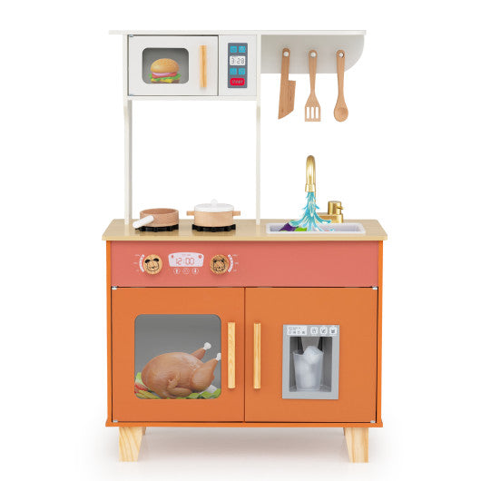 Kids Play Kitchen with Microwave and Rotation Knobs for Girls Boys Aged 3-6-Orange