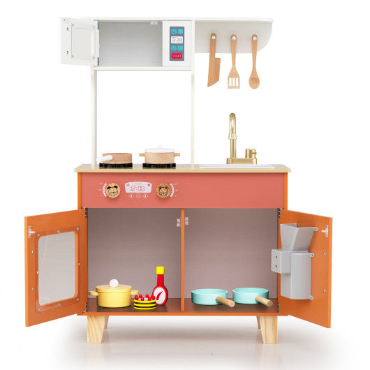Kids Play Kitchen with Microwave and Rotation Knobs for Girls Boys Aged 3-6-Orange