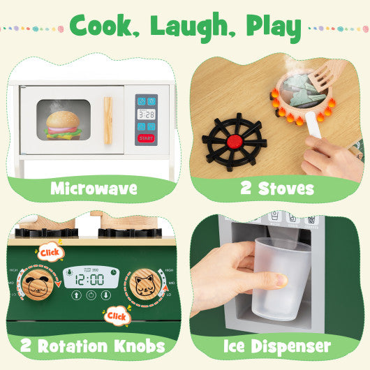 Kids Play Kitchen with Microwave and Rotation Knobs for Girls Boys Aged 3-6-Green