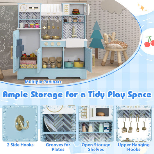 Kids Play Kitchen with Stoves and Faucet for Girls Boys Aged 3-6-Blue