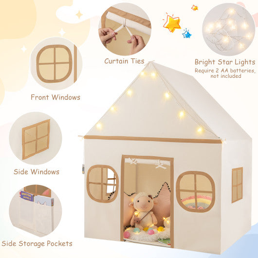 Kids Play Tent Large Playhouse with Door Curtain and Windows Star Lights-Coffee