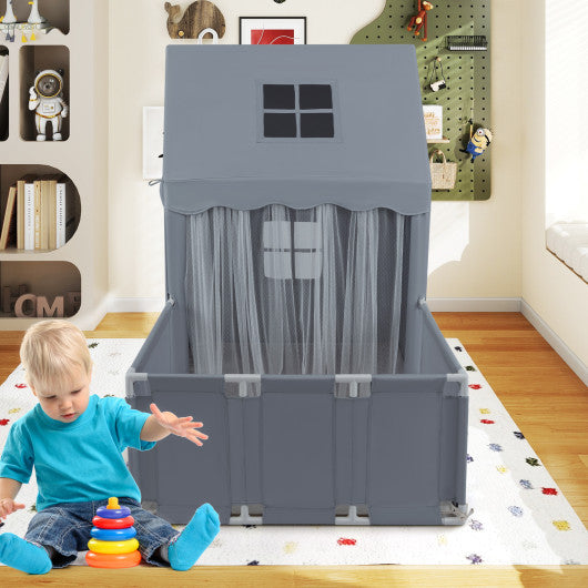 Kids Play Tent with Playpen 2-in-1 Toddler Playhouse with Yard-Grey