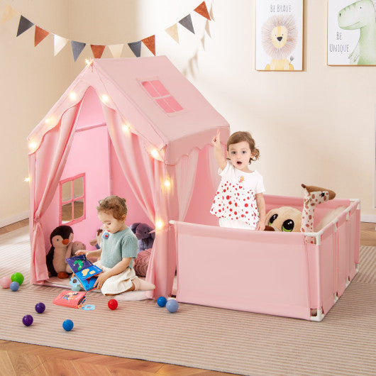 Kids Play Tent with Playpen 2-in-1 Toddler Playhouse with Yard-Pink