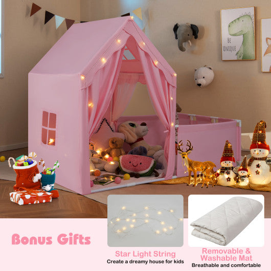 Kids Play Tent with Playpen 2-in-1 Toddler Playhouse with Yard-Pink