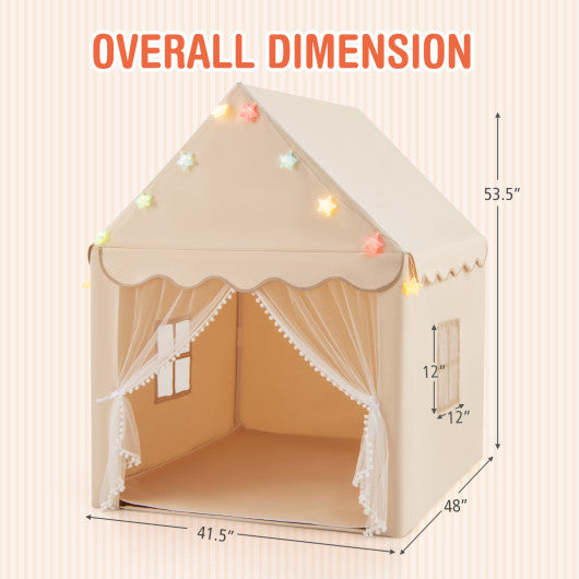 Kids Playhouse Tent with Star Lights and Mat-Beige