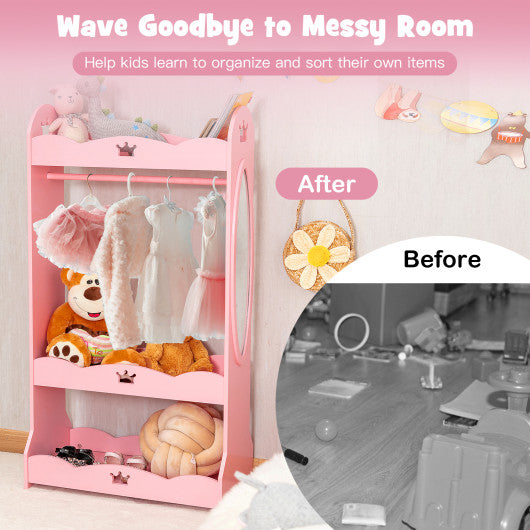 Kids Pretend Costume Closet with Mirror-Pink