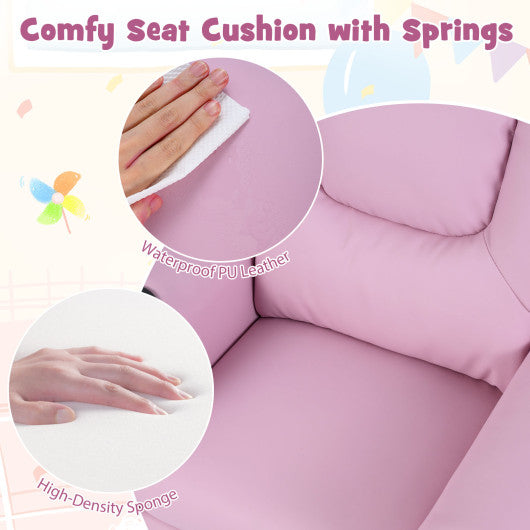 Kids Recliner Chair Push Back Toddler Reclining Armchair with Cup Holder-Pink